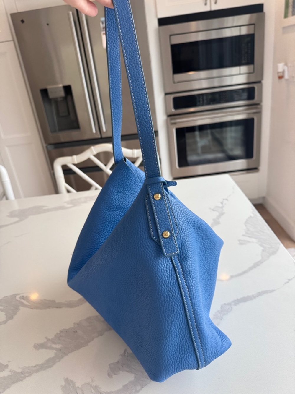 J.McLAUGHLIN periwinkle Blue Leather Foldover Hobo Handbag Purse Bag w/ pouch - Picture 3 of 14